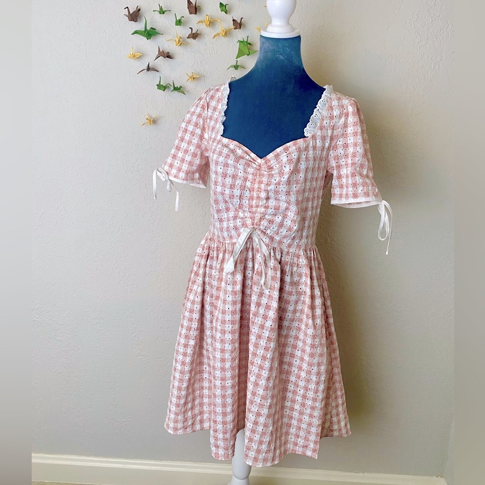 Smak Parlour Pink & White Gingham Eyelet Woodstock Flare Dress
